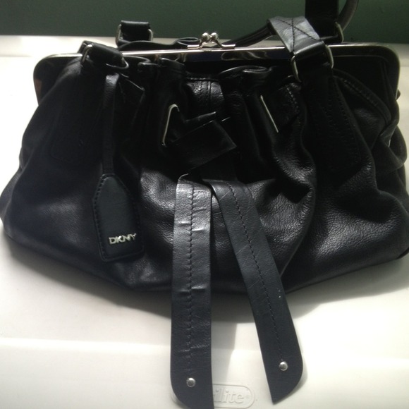 DKNY black leather handbag