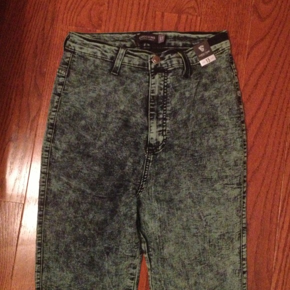 High waisted acid washed denim jeggings