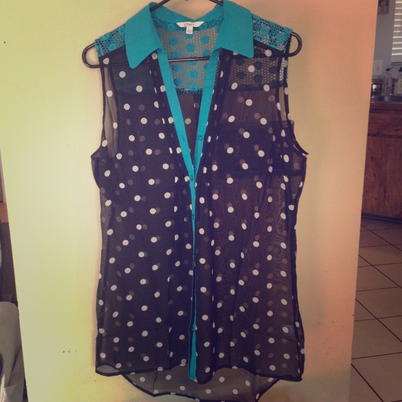 Candies sheer black & white polka dot top.