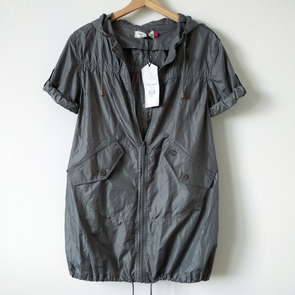 NWT Long Gray Nylon Windbreaker