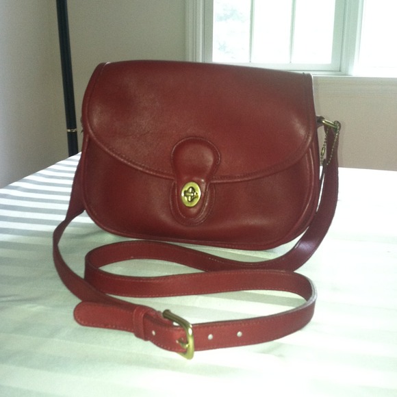 Coach cherry red leather flap bag