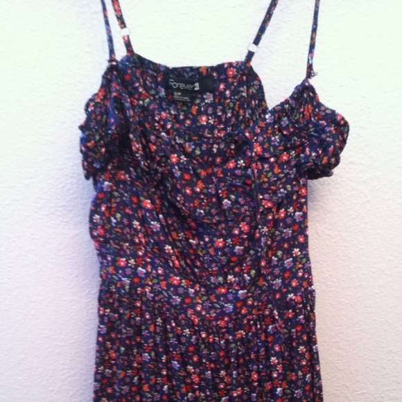 Dark blue with floral print summer dress