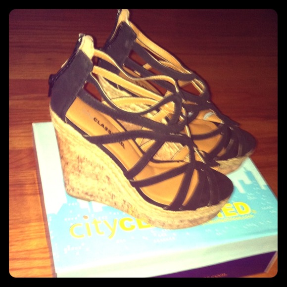 RESERVED Black/cork wedge sandals