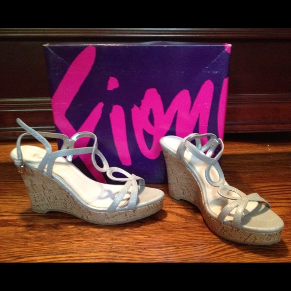 Pewter wedge sandals size 6, worn once with box.