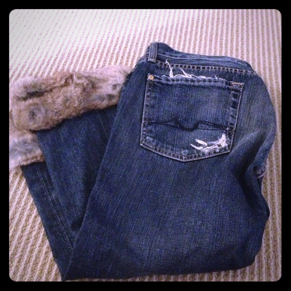 Authentic 7FAMK Cropped Fur Trimmed Jeans - Picture 1 of 3