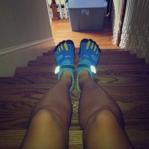 Toe shoes! Light blue and yellow!