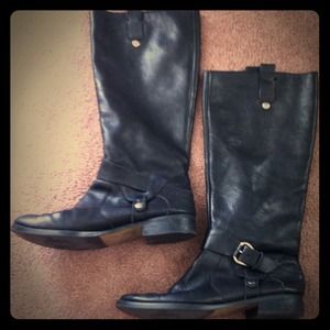 Nine West black leather tall boots with low heel