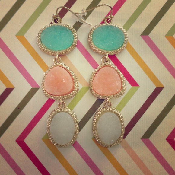 Mint green, melon, and white gem earrings!