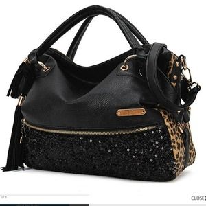 New black leopard sparkle bag