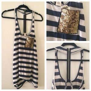 Arden B navy/white striped racerback tank *NWT*