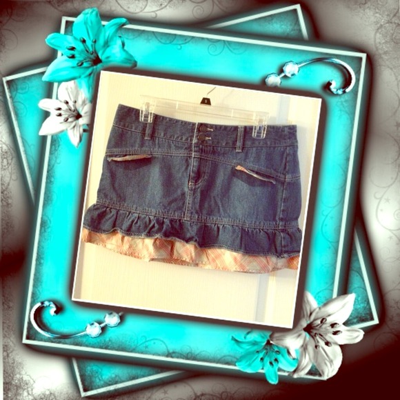 Blue Jean Mini Skirt with Orange/White Ruffle