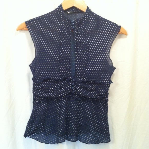 Fun Navy Blue Polka Dot Top XS
