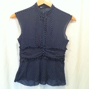 Fun Navy Blue Polka Dot Top XS