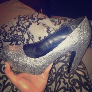 Silver glitter high heels