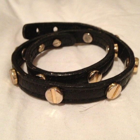 Black leather gold studded bracelet