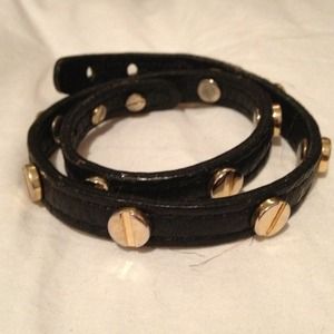 Black leather gold studded bracelet