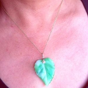 Bright green leaf necklace.