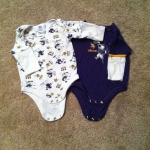 Pair of baby boy Vikings long sleeve onesies.