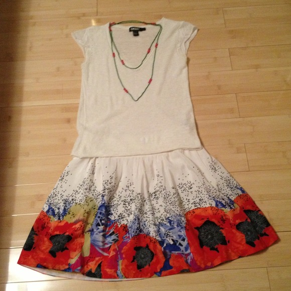 DKNY linen white knit top