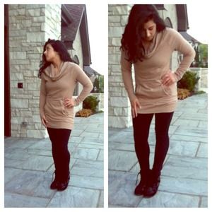 Cute long tan sweater dress