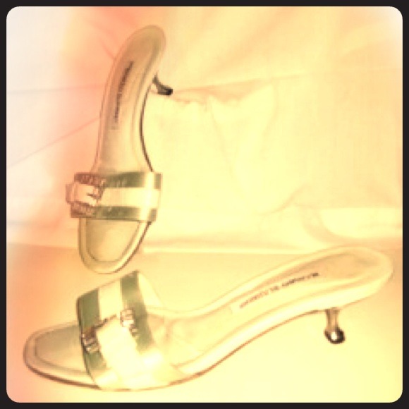 Manolo Blahnik Light Green Silk, Leather,  Satin!! - Picture 1 of 3