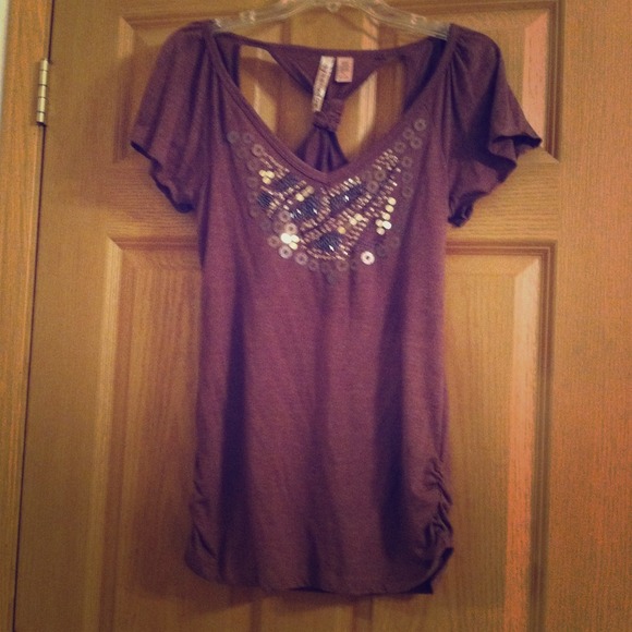 🎈🎈TRADED🎈🎈Brown Sequin top with tie in back
