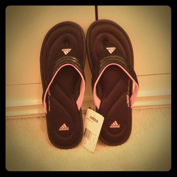 Pink and black Adidas sandals!