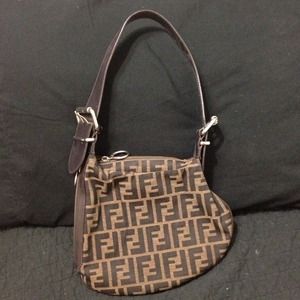 FENDI Zucchino Canvas Ostrik Oyster Shoulder Bag