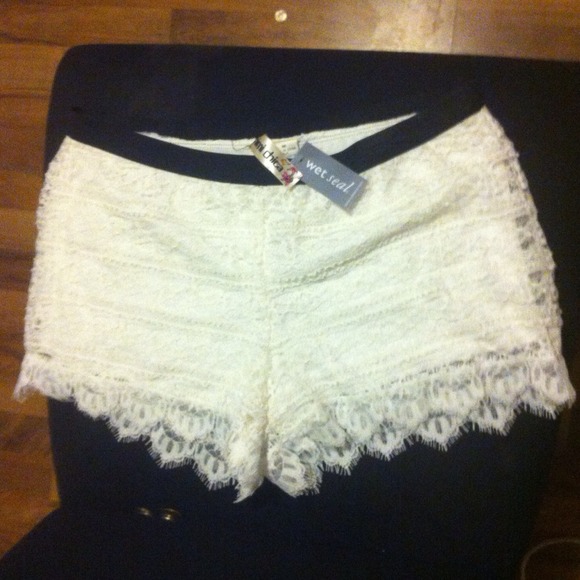 White Laced Ruffled Shorts