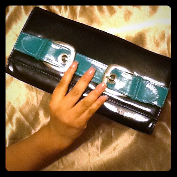 Black and teal oversized clutch