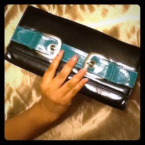 Black and teal oversized clutch