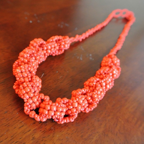 Coral red beaded necklace