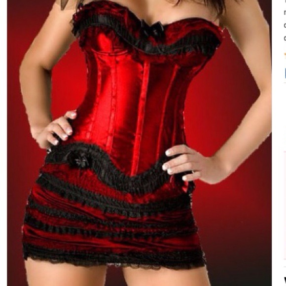Sexy red boned lace up corset W/ miniskirt