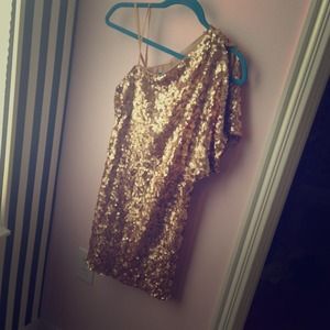 Gold sequined one shoulder dress