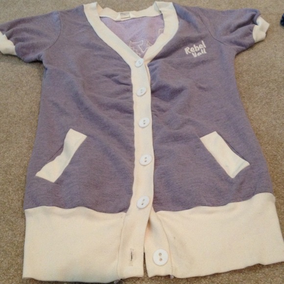 Rebel Yell purple and white button down sweater!