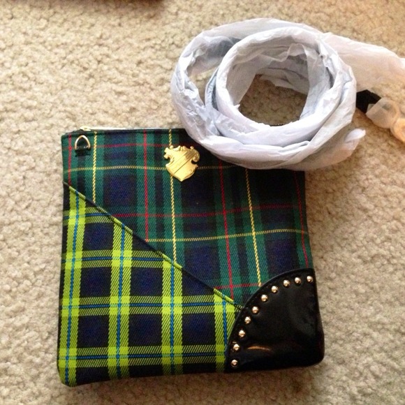 Mac small crossbody purse, dual plaid & patent