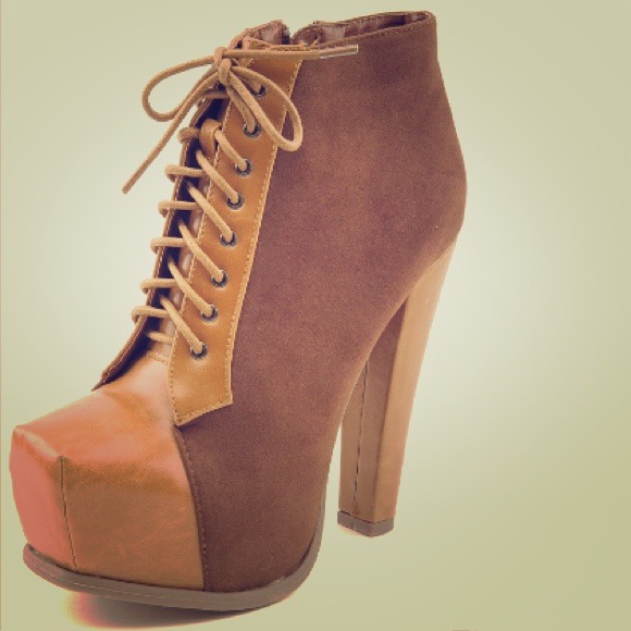 Brown & Camel Two Tone Square Toe Booties