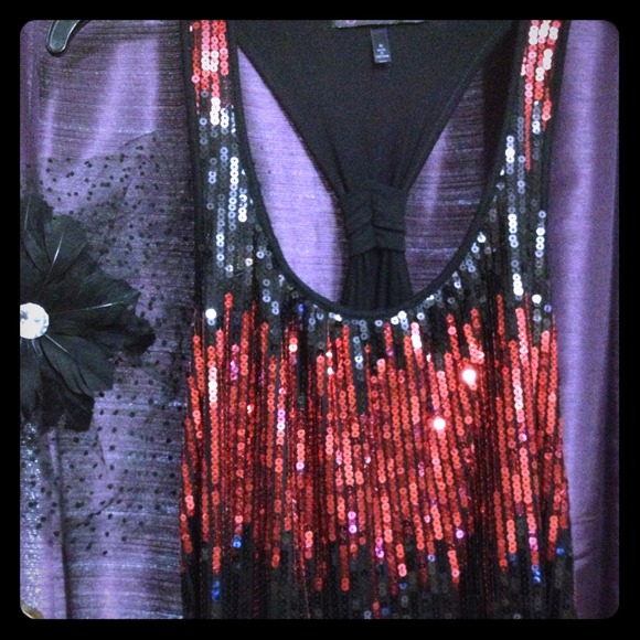 BLACK & RED sequin tank.,