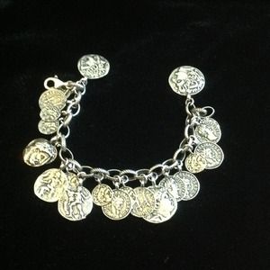 Oxidized sterling silver coin bracelet