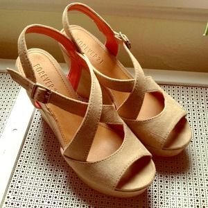 Forever 21 nude wedges with coral lining!