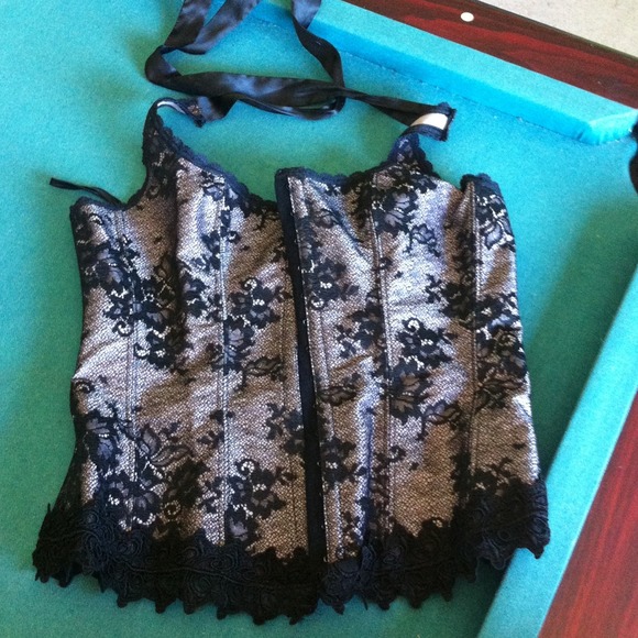 Pink and black lace corset
