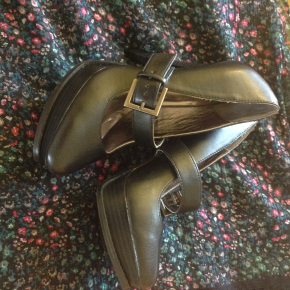 Black leather platform heels