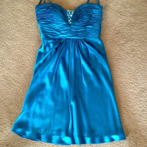 100% Silk blue embellished dress