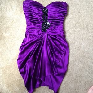 Silk purple dress with black sequins
