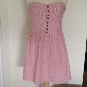 Strapless striped seersucker dress