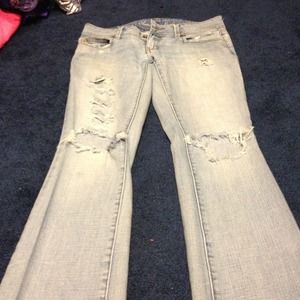 Ae distressed slim bootcut jeans