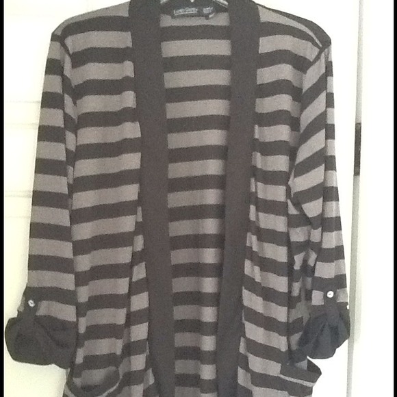 *SOLD IN BUNDLE* BLACK & GREY STRIPE OPEN CARDIGAN - Picture 2 of 3