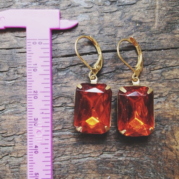 Sold - Whiskey Colored Vintage Glass Earrings - Picture 3 of 3