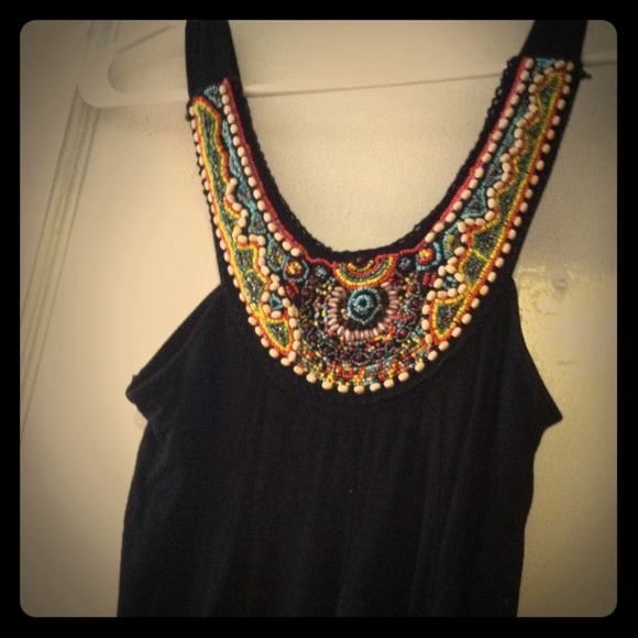 Mexican inspired black dress! Beadwork perfect!