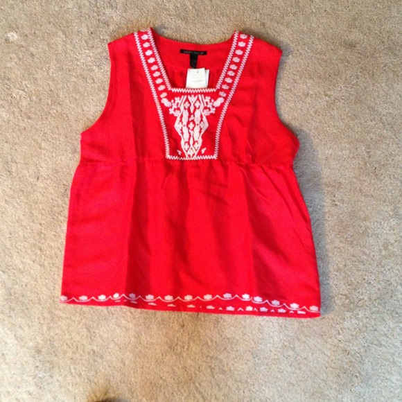 ***SOLD***Red top with white designed trim